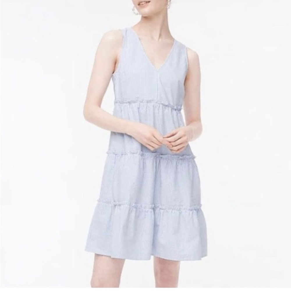Light Blue Tiered V‑Neck Sleeveless Dress